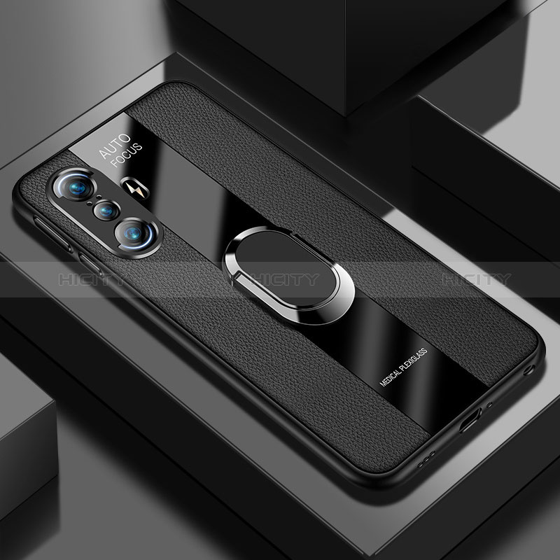 Funda Silicona Goma de Cuero Carcasa con Magnetico Anillo de dedo Soporte PB1 para Xiaomi Poco F3 GT 5G Negro