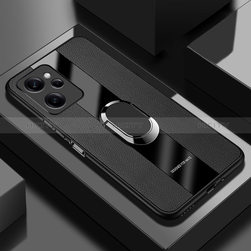 Funda Silicona Goma de Cuero Carcasa con Magnetico Anillo de dedo Soporte PB1 para Xiaomi Poco X5 Pro 5G Negro