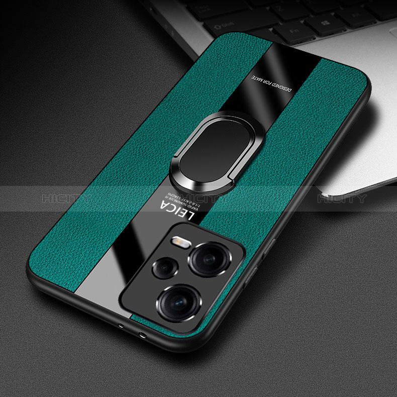 Funda Silicona Goma de Cuero Carcasa con Magnetico Anillo de dedo Soporte PB1 para Xiaomi Redmi Note 12 Pro 5G Verde