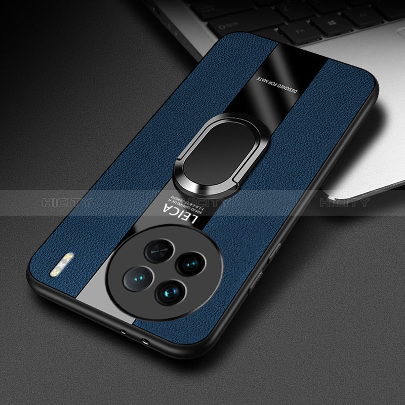 Funda Silicona Goma de Cuero Carcasa con Magnetico Anillo de dedo Soporte PB2 para Vivo X90 Pro 5G Azul