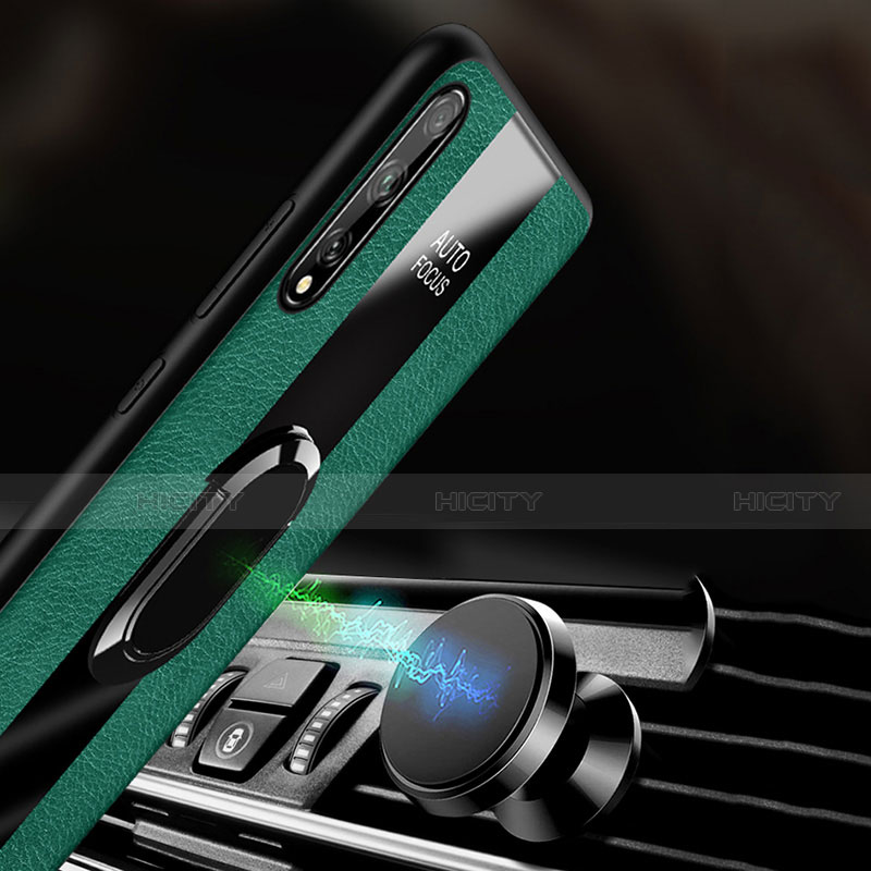 Funda Silicona Goma de Cuero Carcasa con Magnetico Anillo de dedo Soporte S01 para Huawei Enjoy 10S