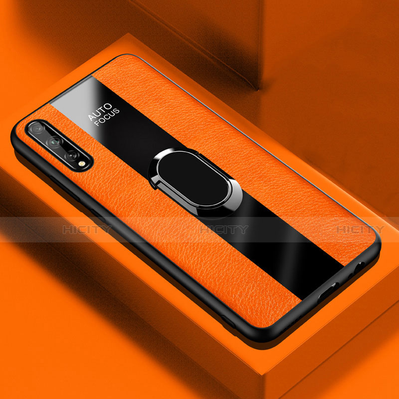 Funda Silicona Goma de Cuero Carcasa con Magnetico Anillo de dedo Soporte S01 para Huawei Enjoy 10S Naranja