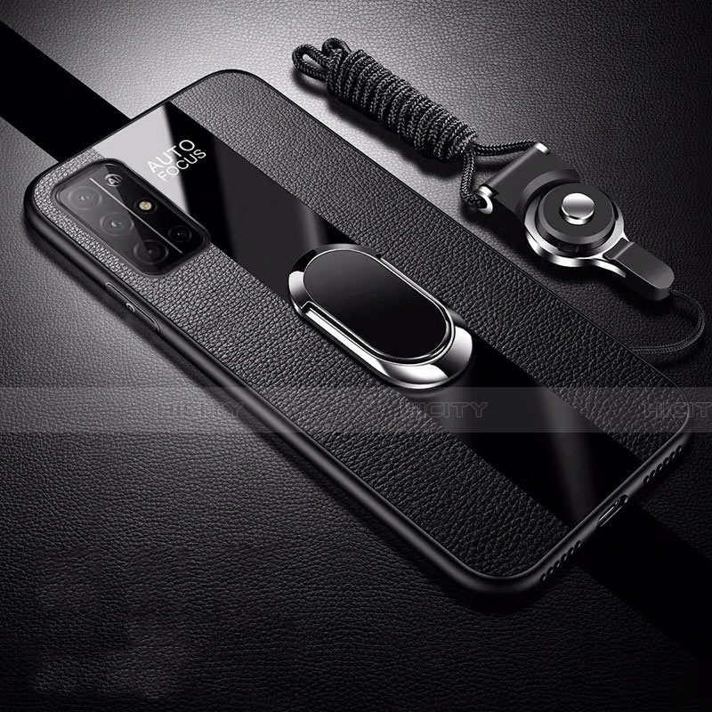 Funda Silicona Goma de Cuero Carcasa con Magnetico Anillo de dedo Soporte S01 para Huawei Honor 30S Negro