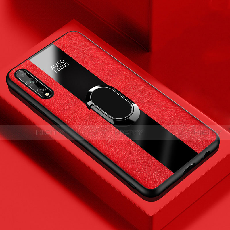 Funda Silicona Goma de Cuero Carcasa con Magnetico Anillo de dedo Soporte S01 para Huawei Y8p Rojo