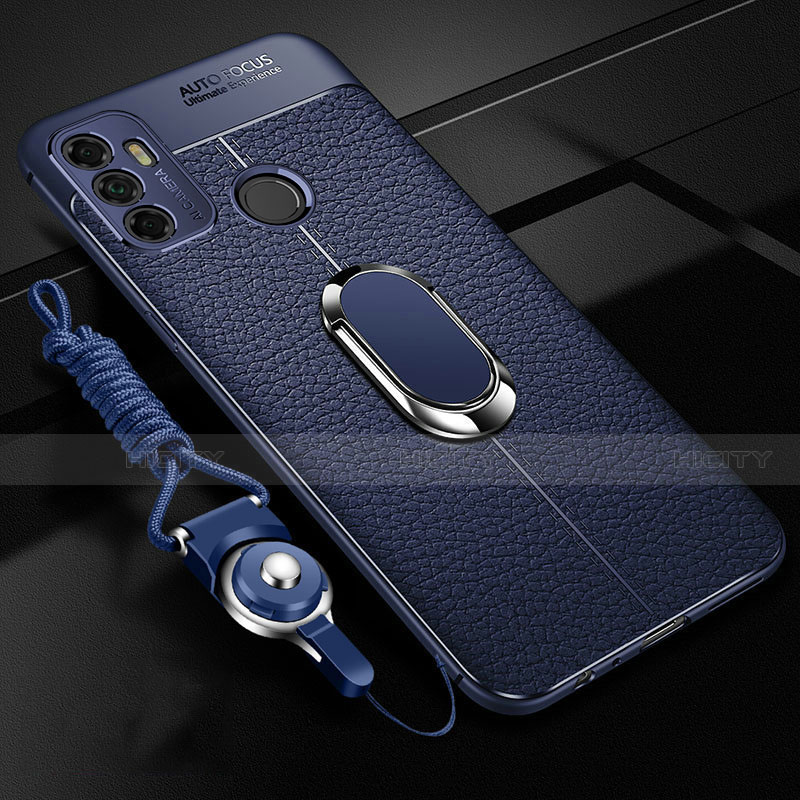 Funda Silicona Goma de Cuero Carcasa con Magnetico Anillo de dedo Soporte S01 para Oppo A32 Azul