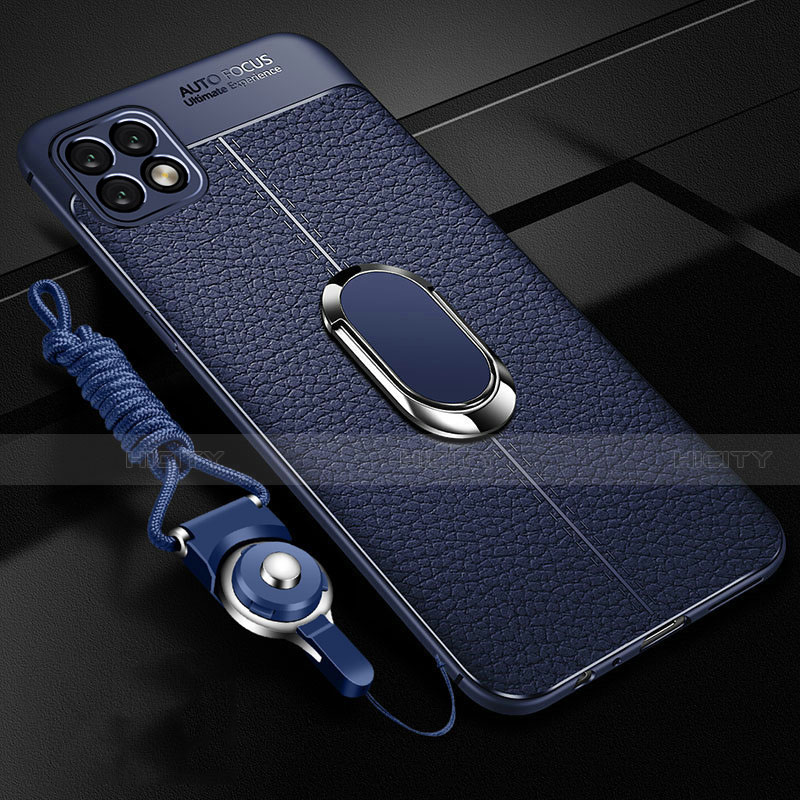 Funda Silicona Goma de Cuero Carcasa con Magnetico Anillo de dedo Soporte S01 para Oppo A73 5G Azul