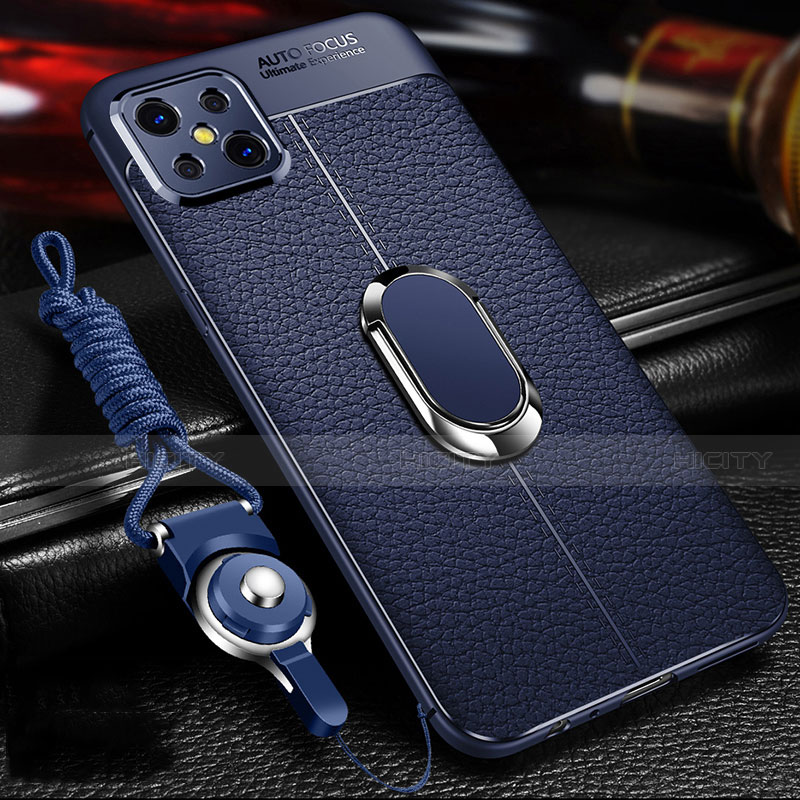 Funda Silicona Goma de Cuero Carcasa con Magnetico Anillo de dedo Soporte S01 para Oppo A92s 5G