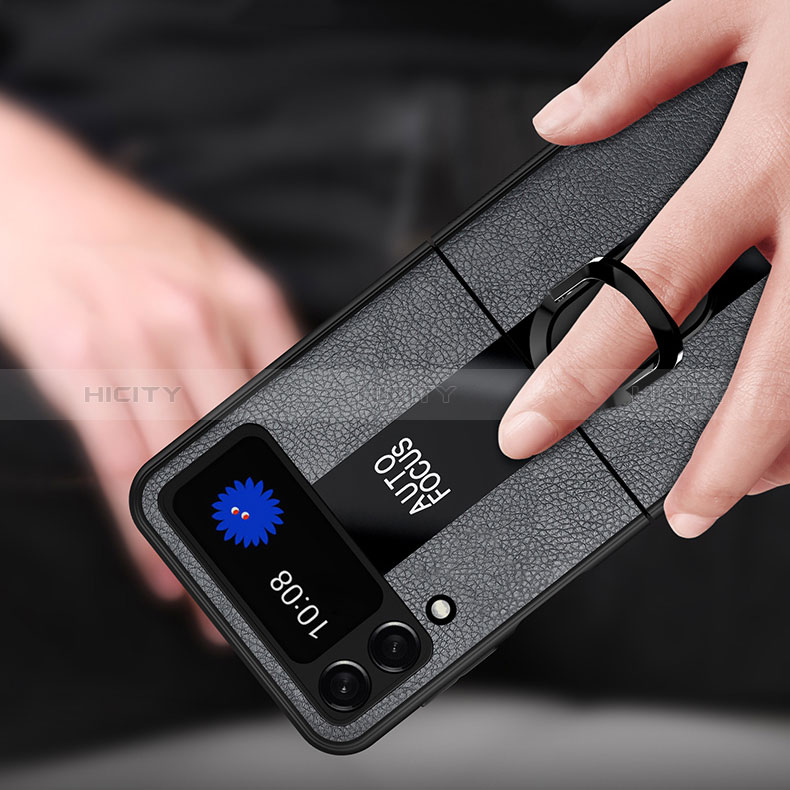 Funda Silicona Goma de Cuero Carcasa con Magnetico Anillo de dedo Soporte S01 para Samsung Galaxy Z Flip3 5G