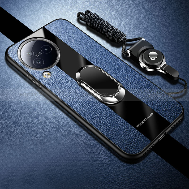 Funda Silicona Goma de Cuero Carcasa con Magnetico Anillo de dedo Soporte S01 para Xiaomi Civi 3 5G Azul
