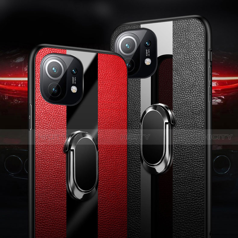 Funda Silicona Goma de Cuero Carcasa con Magnetico Anillo de dedo Soporte S01 para Xiaomi Mi 11 5G