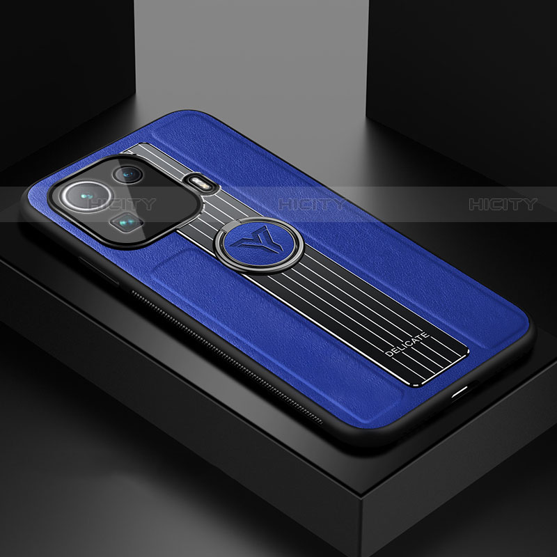 Funda Silicona Goma de Cuero Carcasa con Magnetico Anillo de dedo Soporte S01 para Xiaomi Mi 11 Pro 5G Azul