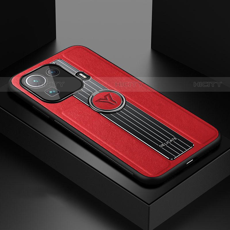 Funda Silicona Goma de Cuero Carcasa con Magnetico Anillo de dedo Soporte S01 para Xiaomi Mi 11 Pro 5G Rojo