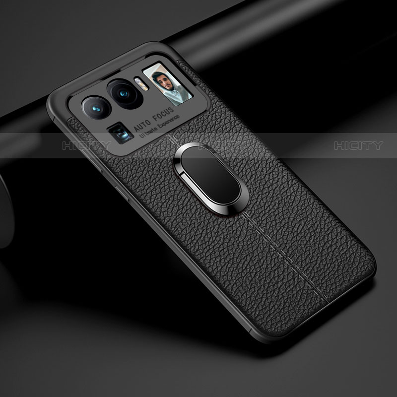Funda Silicona Goma de Cuero Carcasa con Magnetico Anillo de dedo Soporte S01 para Xiaomi Mi 11 Ultra 5G Negro