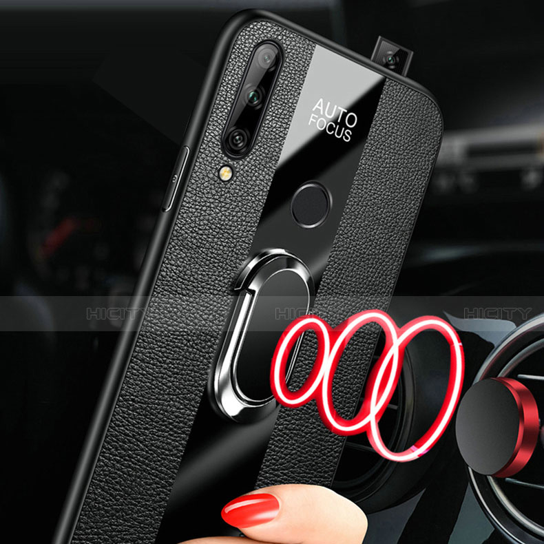 Funda Silicona Goma de Cuero Carcasa con Magnetico Anillo de dedo Soporte S02 para Huawei Enjoy 10 Plus