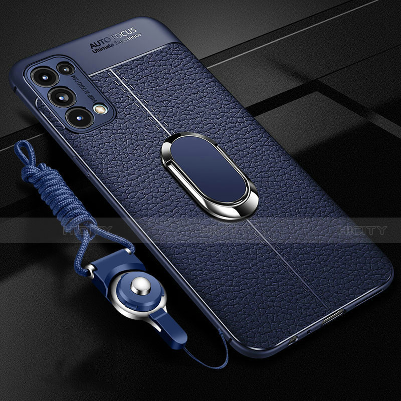 Funda Silicona Goma de Cuero Carcasa con Magnetico Anillo de dedo Soporte S02 para Oppo Find X3 Lite 5G Azul