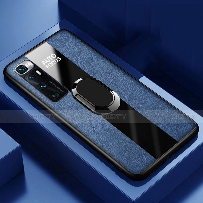 Funda Silicona Goma de Cuero Carcasa con Magnetico Anillo de dedo Soporte S02 para Xiaomi Mi 10 Ultra Azul