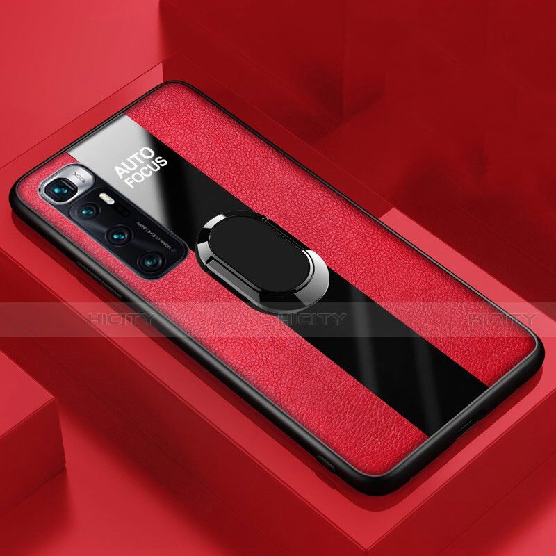 Funda Silicona Goma de Cuero Carcasa con Magnetico Anillo de dedo Soporte S02 para Xiaomi Mi 10 Ultra Rojo