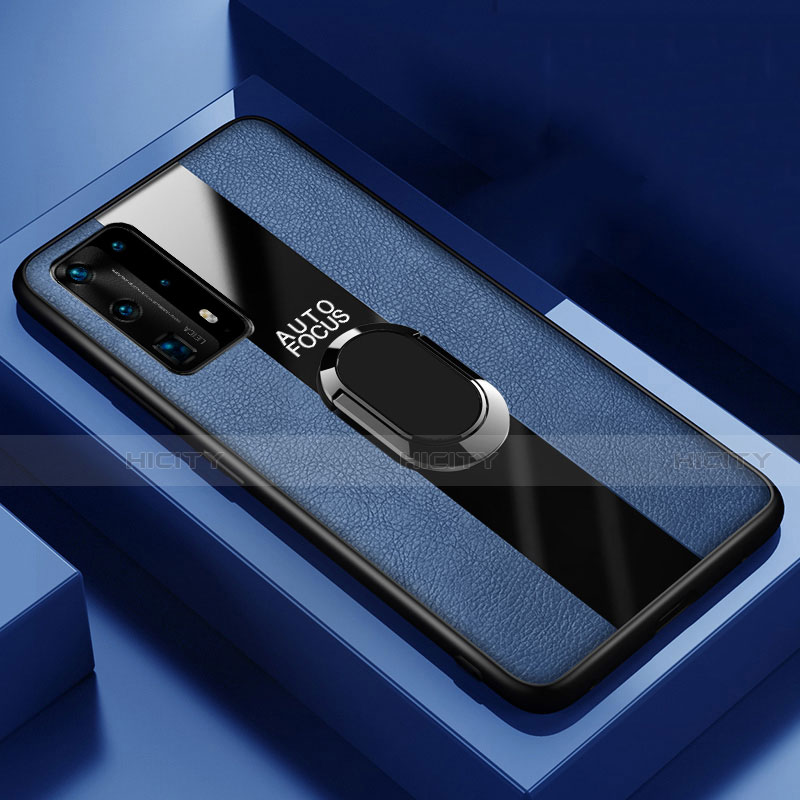 Funda Silicona Goma de Cuero Carcasa con Magnetico Anillo de dedo Soporte S03 para Huawei P40 Pro+ Plus Azul