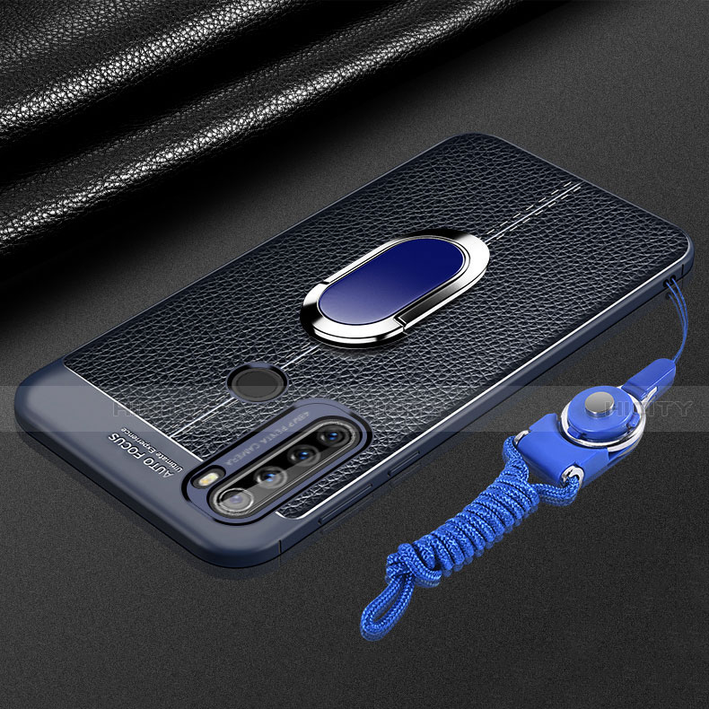 Funda Silicona Goma de Cuero Carcasa con Magnetico Anillo de dedo Soporte S03 para Xiaomi Redmi Note 8 (2021) Azul