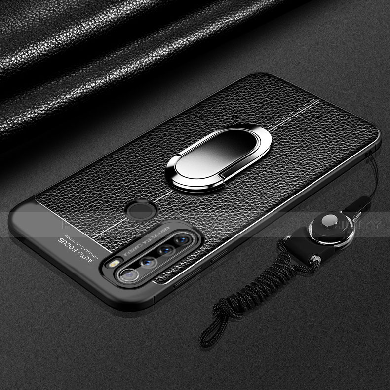 Funda Silicona Goma de Cuero Carcasa con Magnetico Anillo de dedo Soporte S03 para Xiaomi Redmi Note 8 (2021) Negro