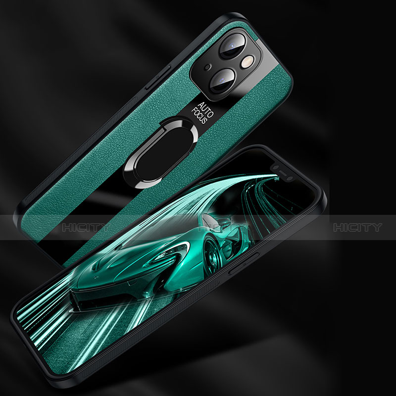 Funda Silicona Goma de Cuero Carcasa con Magnetico Anillo de dedo Soporte S04 para Apple iPhone 13 Mini