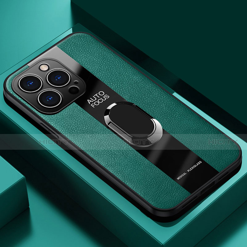 Funda Silicona Goma de Cuero Carcasa con Magnetico Anillo de dedo Soporte S04 para Apple iPhone 13 Pro Max