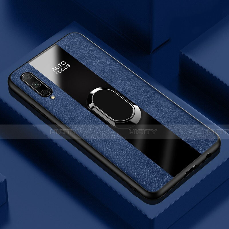 Funda Silicona Goma de Cuero Carcasa con Magnetico Anillo de dedo Soporte S04 para Huawei Honor 9X Pro Azul