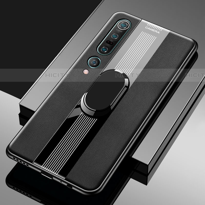 Funda Silicona Goma de Cuero Carcasa con Magnetico Anillo de dedo Soporte S04 para Xiaomi Mi 10 Pro Negro