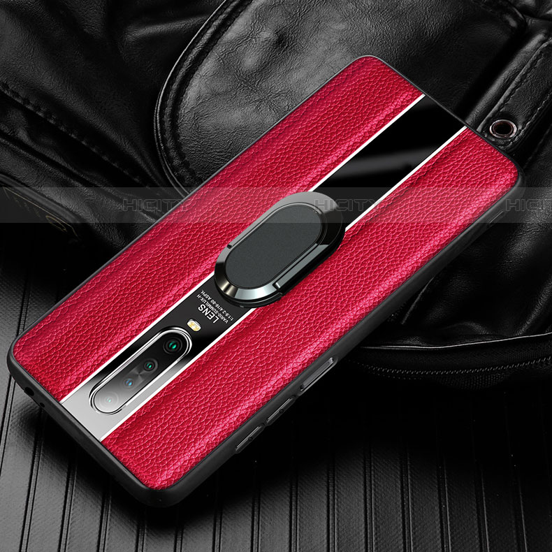 Funda Silicona Goma de Cuero Carcasa con Magnetico Anillo de dedo Soporte S04 para Xiaomi Redmi K30 5G Rojo
