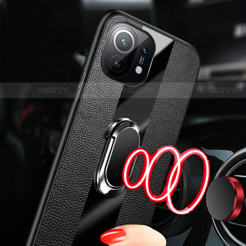 Funda Silicona Goma de Cuero Carcasa con Magnetico Anillo de dedo Soporte S05 para Xiaomi Mi 11 Pro 5G