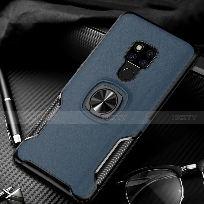 Funda Silicona Goma de Cuero Carcasa con Magnetico Anillo de dedo Soporte T01 para Huawei Mate 20