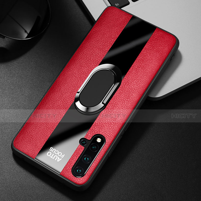 Funda Silicona Goma de Cuero Carcasa con Magnetico Anillo de dedo Soporte T01 para Huawei Nova 5