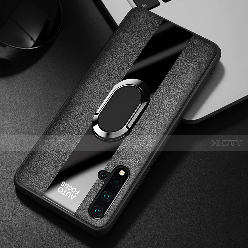 Funda Silicona Goma de Cuero Carcasa con Magnetico Anillo de dedo Soporte T01 para Huawei Nova 5 Pro