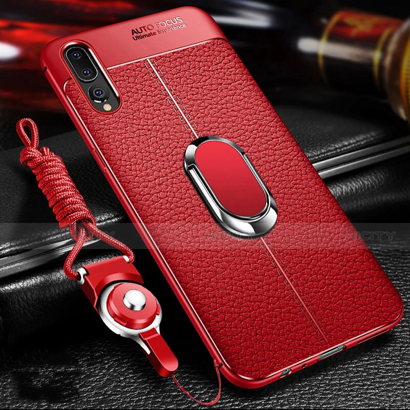 Funda Silicona Goma de Cuero Carcasa con Magnetico Anillo de dedo Soporte T01 para Huawei P20 Pro