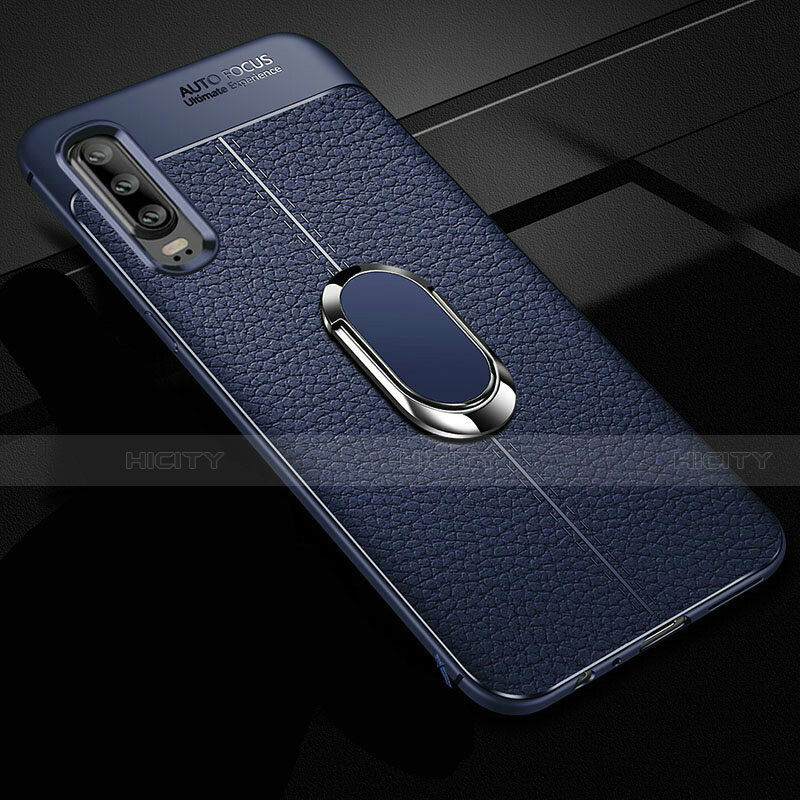 Funda Silicona Goma de Cuero Carcasa con Magnetico Anillo de dedo Soporte T01 para Huawei P30