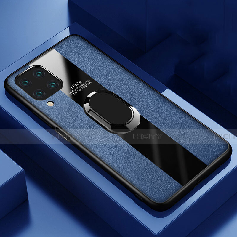 Funda Silicona Goma de Cuero Carcasa con Magnetico Anillo de dedo Soporte T01 para Huawei P40 Lite Azul