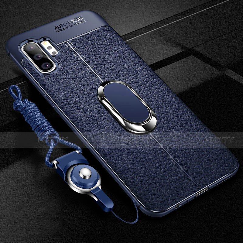 Funda Silicona Goma de Cuero Carcasa con Magnetico Anillo de dedo Soporte T01 para Samsung Galaxy Note 10 Plus 5G Azul