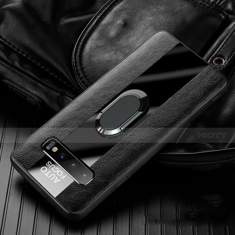 Funda Silicona Goma de Cuero Carcasa con Magnetico Anillo de dedo Soporte T01 para Samsung Galaxy S10 5G Negro