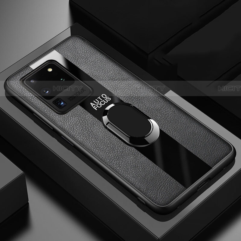 Funda Silicona Goma de Cuero Carcasa con Magnetico Anillo de dedo Soporte T01 para Samsung Galaxy S20 Ultra