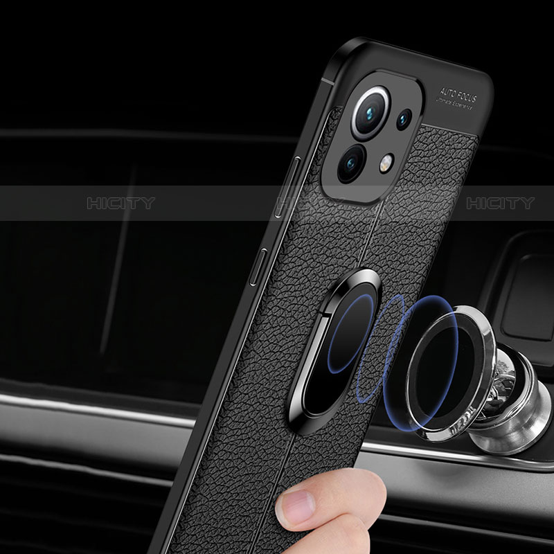 Funda Silicona Goma de Cuero Carcasa con Magnetico Anillo de dedo Soporte T01 para Xiaomi Mi 11 5G