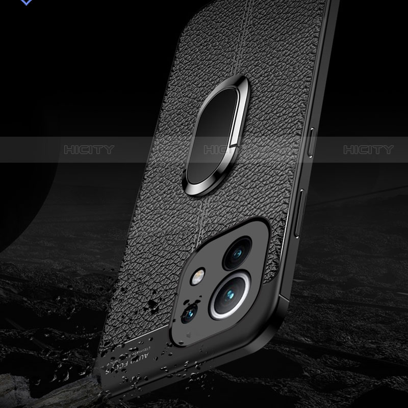 Funda Silicona Goma de Cuero Carcasa con Magnetico Anillo de dedo Soporte T01 para Xiaomi Mi 11 5G
