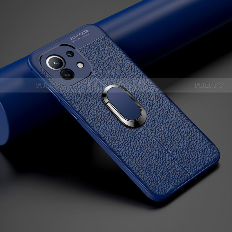 Funda Silicona Goma de Cuero Carcasa con Magnetico Anillo de dedo Soporte T01 para Xiaomi Mi 11 5G Azul