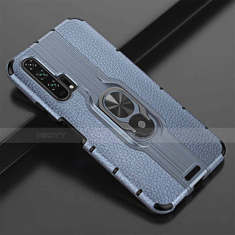Funda Silicona Goma de Cuero Carcasa con Magnetico Anillo de dedo Soporte T02 para Huawei Honor 20 Pro Azul