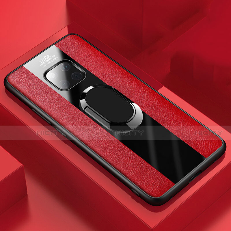 Funda Silicona Goma de Cuero Carcasa con Magnetico Anillo de dedo Soporte T02 para Huawei Mate 20 Pro Rojo