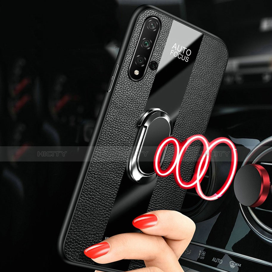 Funda Silicona Goma de Cuero Carcasa con Magnetico Anillo de dedo Soporte T02 para Huawei Nova 5