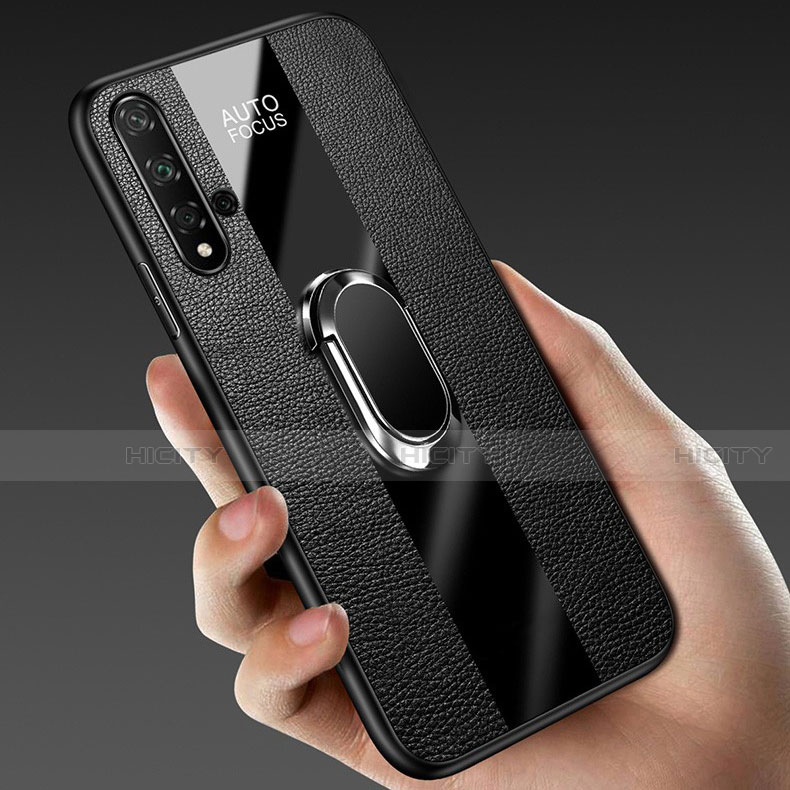 Funda Silicona Goma de Cuero Carcasa con Magnetico Anillo de dedo Soporte T02 para Huawei Nova 5 Pro