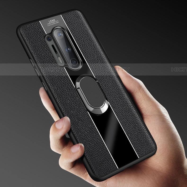 Funda Silicona Goma de Cuero Carcasa con Magnetico Anillo de dedo Soporte T02 para OnePlus 8 Pro