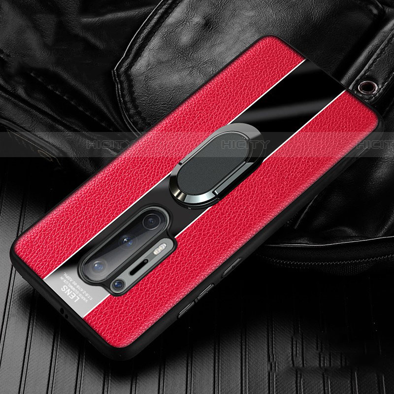 Funda Silicona Goma de Cuero Carcasa con Magnetico Anillo de dedo Soporte T02 para OnePlus 8 Pro Rojo