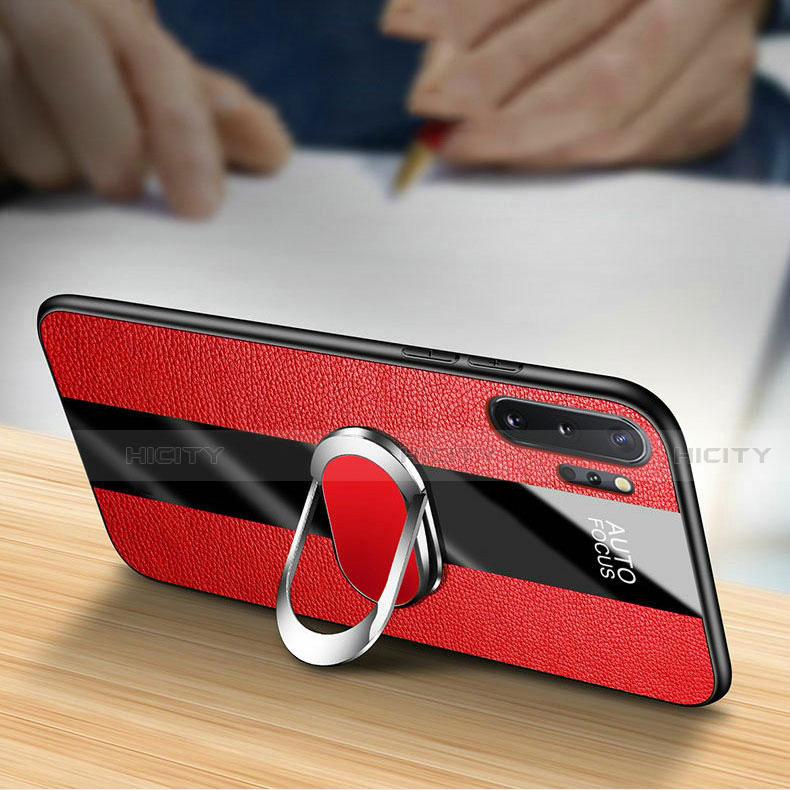 Funda Silicona Goma de Cuero Carcasa con Magnetico Anillo de dedo Soporte T02 para Samsung Galaxy Note 10 Plus