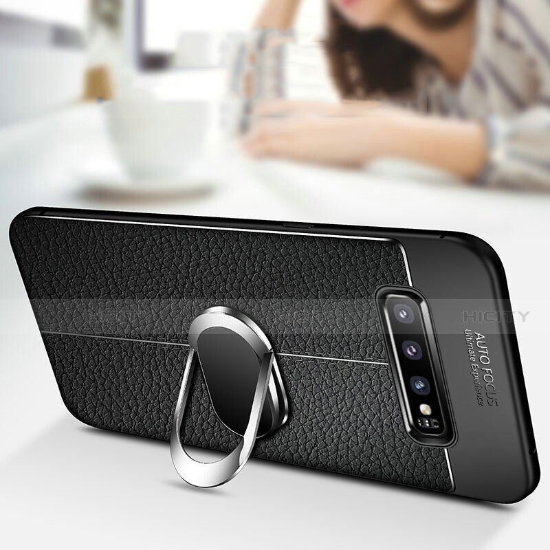 Funda Silicona Goma de Cuero Carcasa con Magnetico Anillo de dedo Soporte T02 para Samsung Galaxy S10